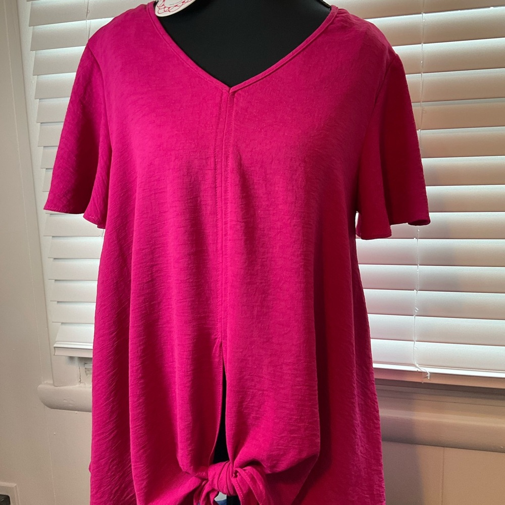 Umgee Fuchsia V-Neck Tie-Front Top